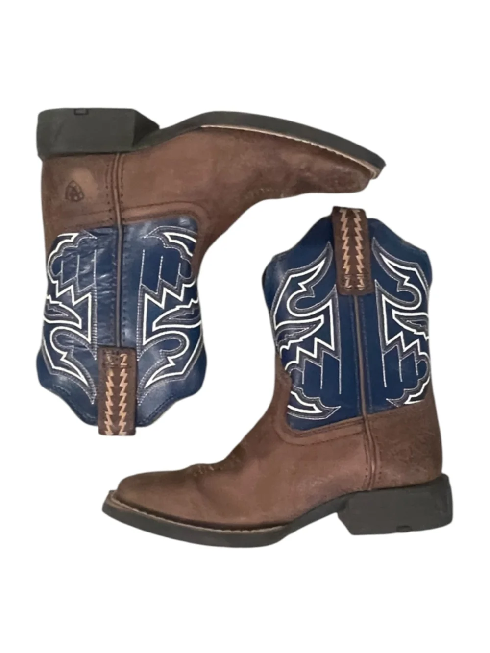 Ariat Unisex Kids Size 11 Sorting Pen Cowboy Boots Square Toe Brown Blue